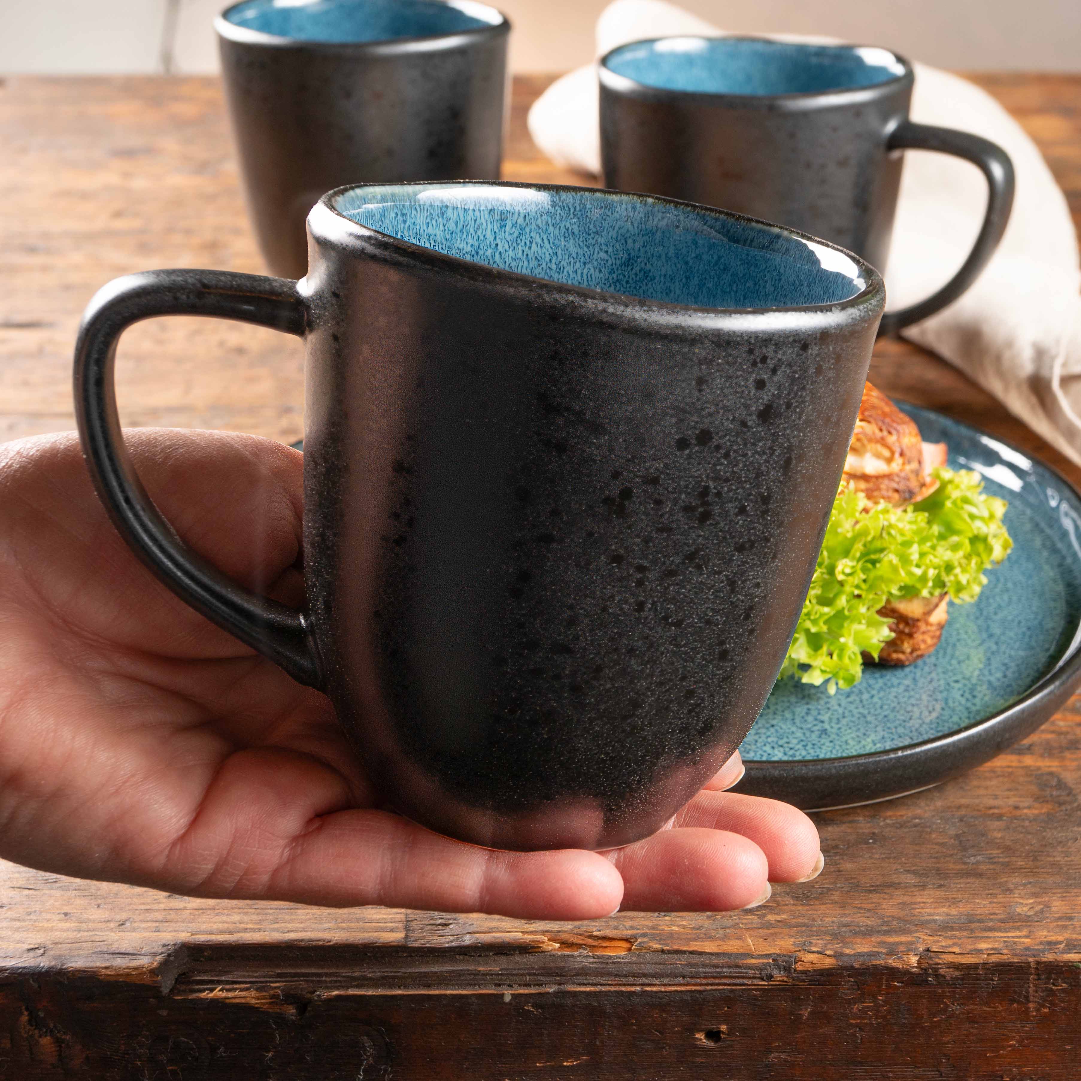 ORGANIC 6tlg Kaffee Tassen Set Blau - für 6 Personen